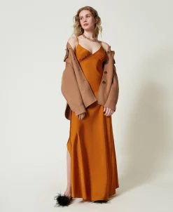 Maxikleid Aus Satin Mit Schmalen Trägern