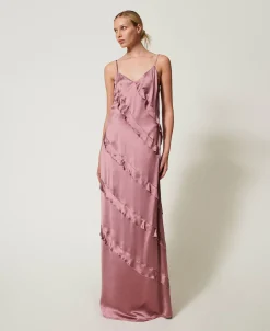 Maxikleid Aus Satin Mit Volants