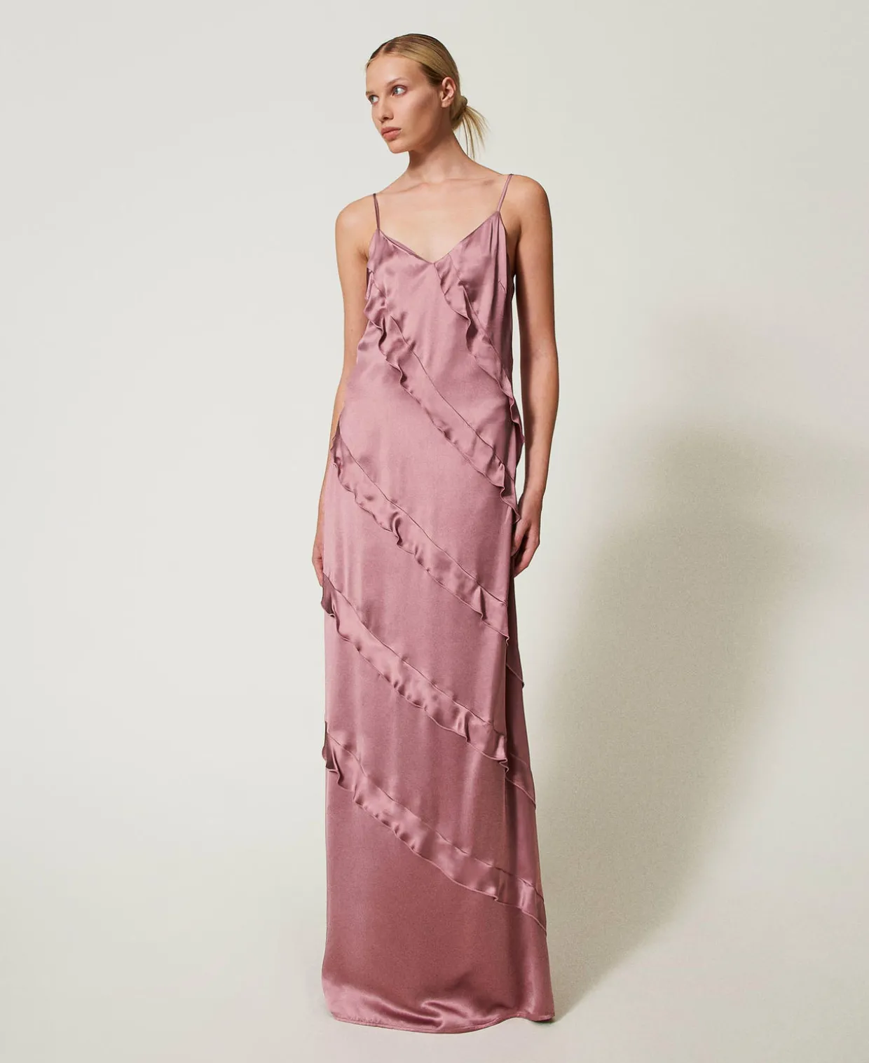 Maxikleid Aus Satin Mit Volants