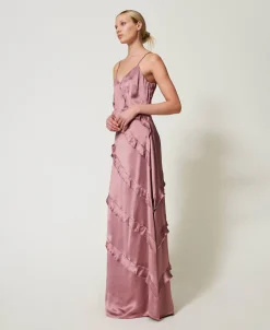 Maxikleid Aus Satin Mit Volants