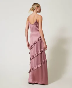 Maxikleid Aus Satin Mit Volants