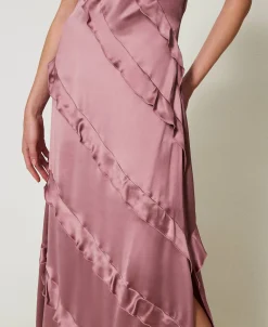Maxikleid Aus Satin Mit Volants