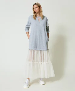 Maxikleid Aus Sweatstoff Und Tüll