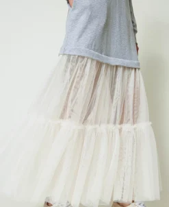 Maxikleid Aus Sweatstoff Und Tüll
