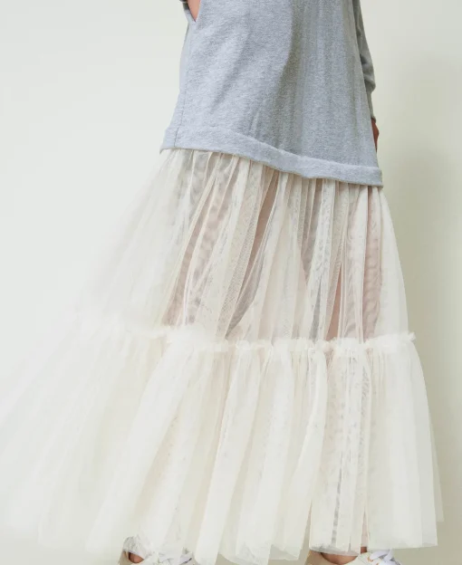 Maxikleid Aus Sweatstoff Und Tüll