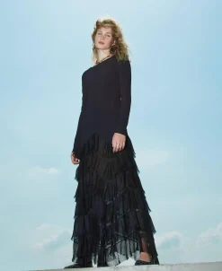 Maxikleid Mit Plissierten Tüllvolants