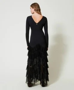 Maxikleid Mit Plissierten Tüllvolants