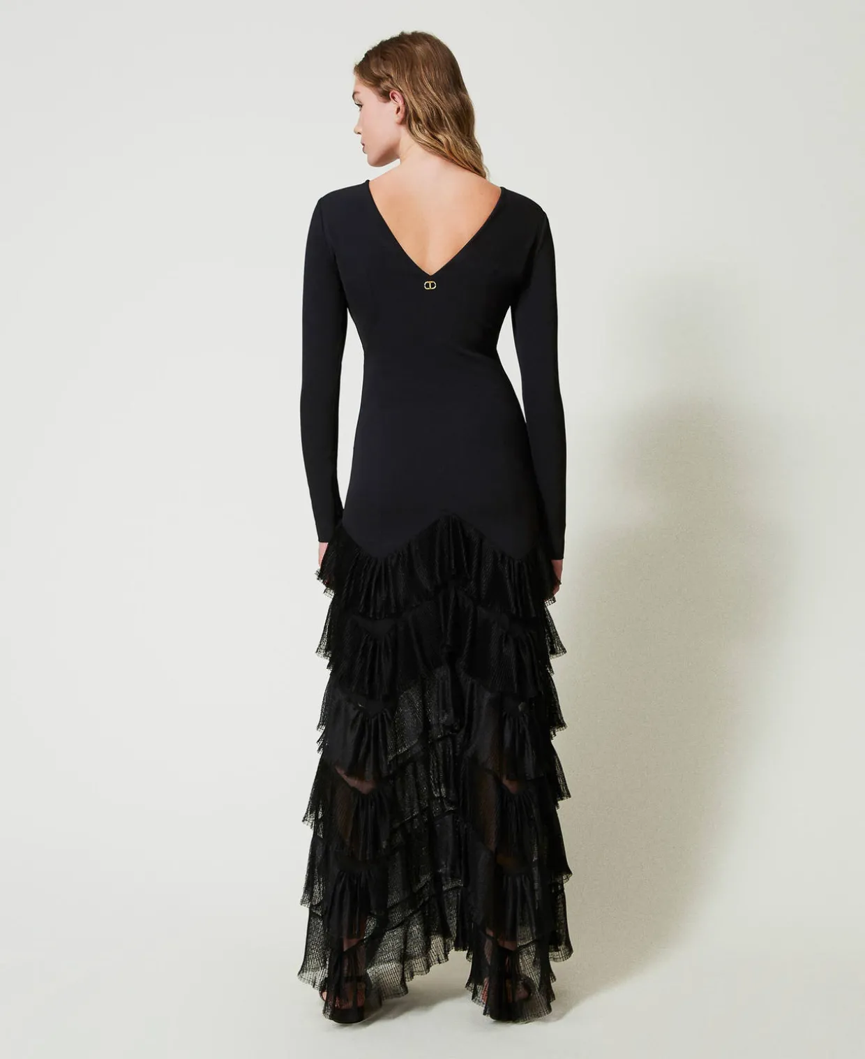 Maxikleid Mit Plissierten Tüllvolants