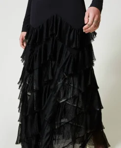 Maxikleid Mit Plissierten Tüllvolants