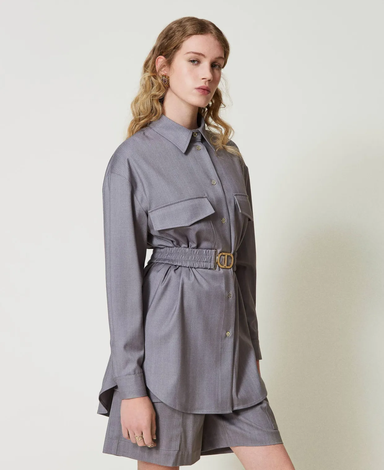 Maxi-Nadelstreifenhemd Mit Gürtel