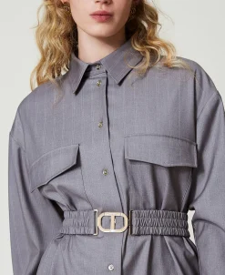 Maxi-Nadelstreifenhemd Mit Gürtel