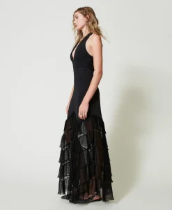 Maxi-Neckholderkleid Mit Plissierten Tüllvolants