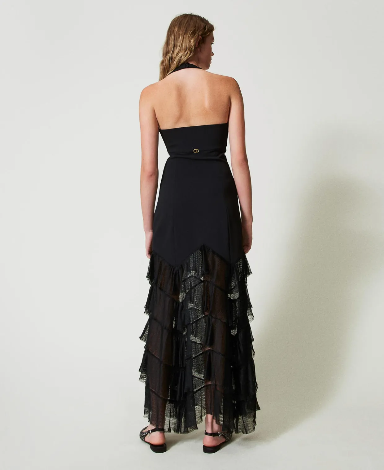 Maxi-Neckholderkleid Mit Plissierten Tüllvolants