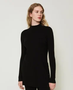 Maxi-Plisseepullover Mit Knöpfen