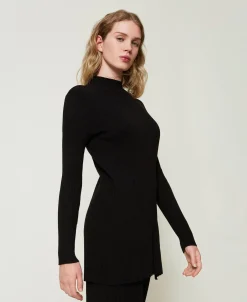 Maxi-Plisseepullover Mit Knöpfen