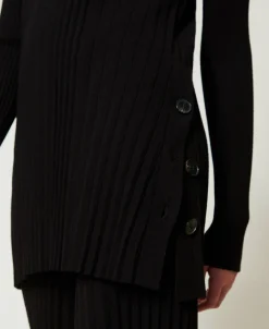 Maxi-Plisseepullover Mit Knöpfen