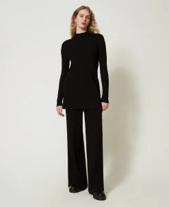 Maxi-Plisseepullover Mit Knöpfen