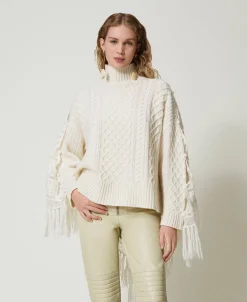 Maxipullover Aus Wollmischgarn Mit Stola