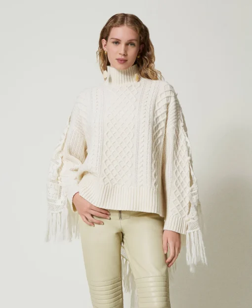 Maxipullover Aus Wollmischgarn Mit Stola