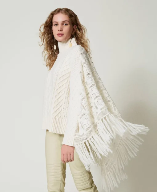Maxipullover Aus Wollmischgarn Mit Stola