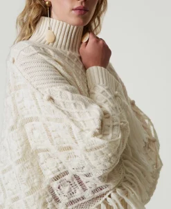 Maxipullover Aus Wollmischgarn Mit Stola
