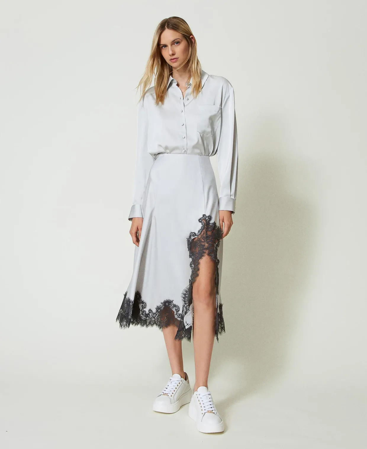 Maxirock Aus Satin Und Spitze