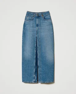 Midi-Jeansrock Mit Schlitz