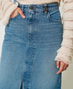 Midi-Jeansrock Mit Schlitz