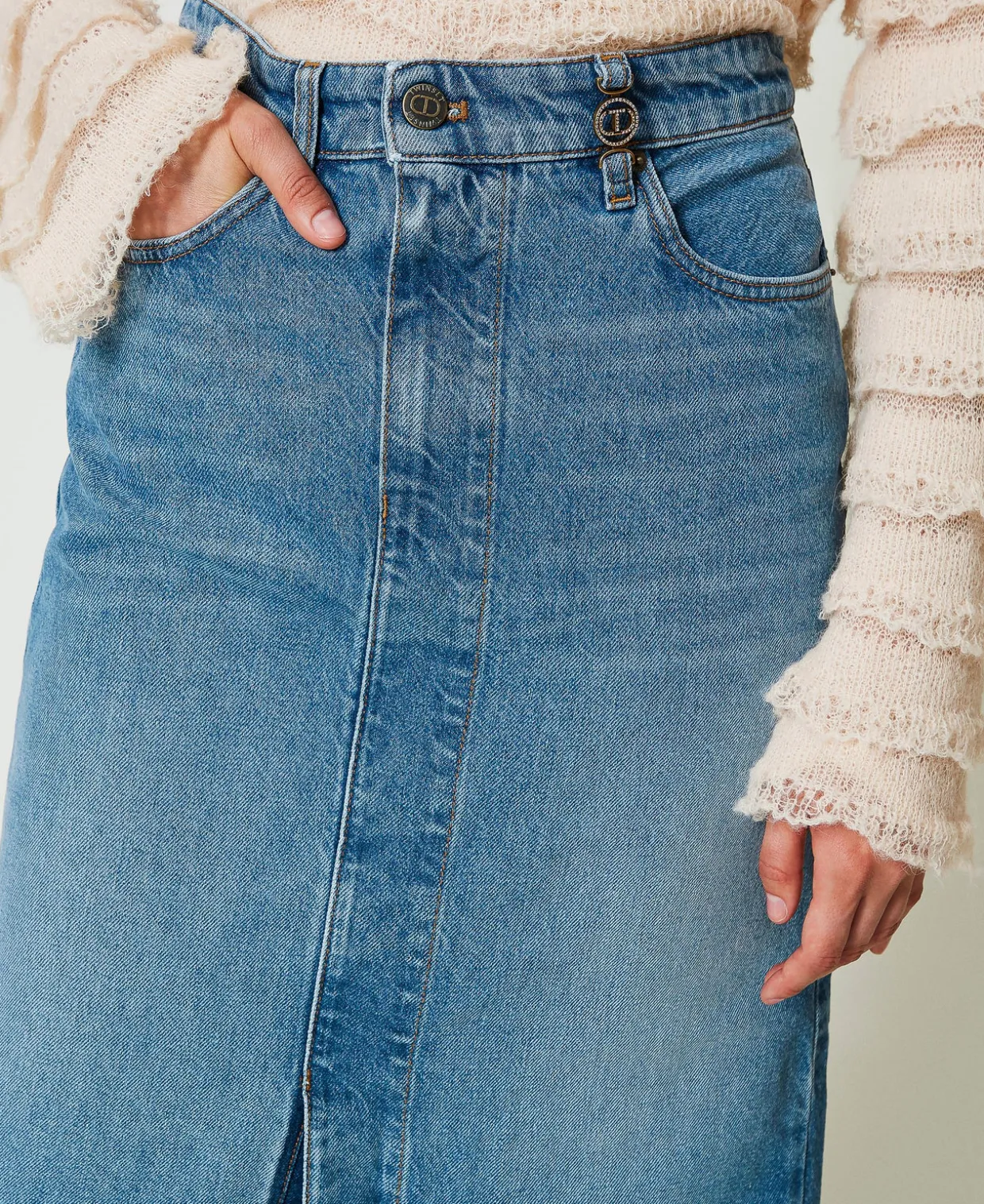 Midi-Jeansrock Mit Schlitz