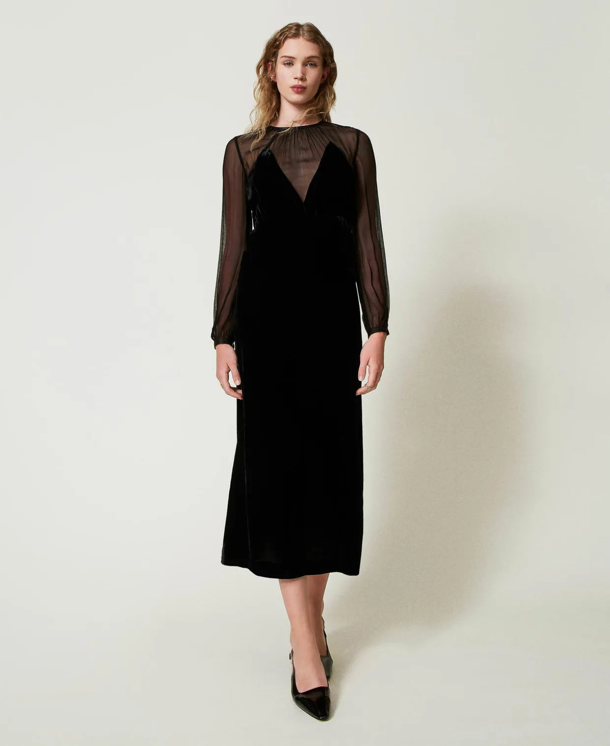 Midikleid Aus Chiffon Und Samt