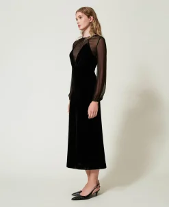 Midikleid Aus Chiffon Und Samt