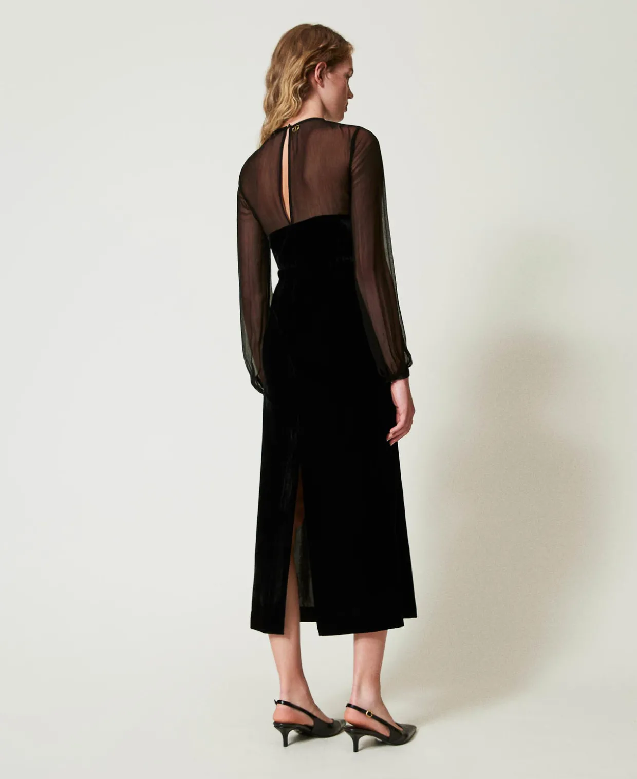 Midikleid Aus Chiffon Und Samt