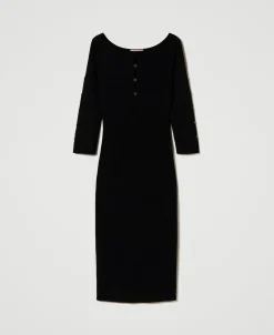 Midi-Strickkleid Mit Cut-outs Und Nieten