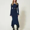 Midi-Strickkleid Mit Gürtel Und Volant