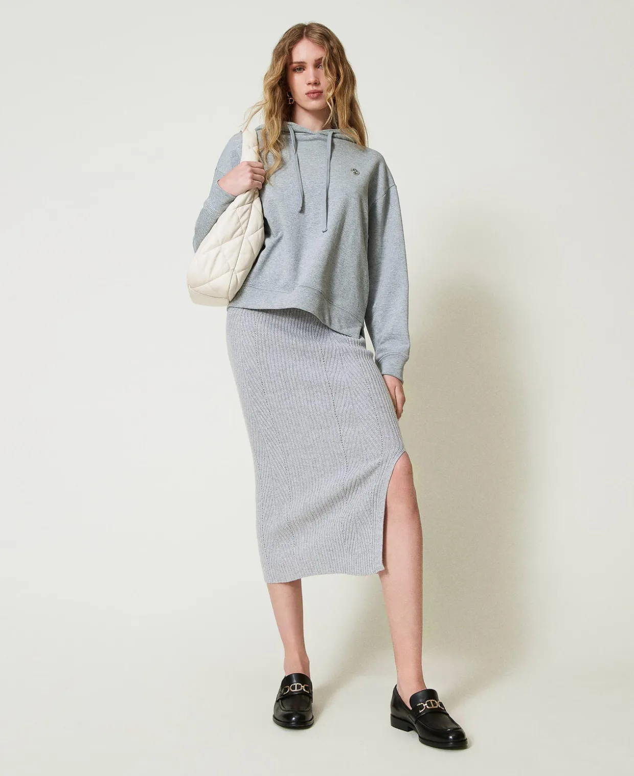 Midi-Strickrock Aus Wolle-Lurex-Mischung