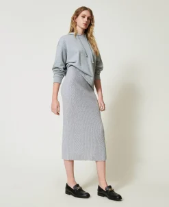 Midi-Strickrock Aus Wolle-Lurex-Mischung