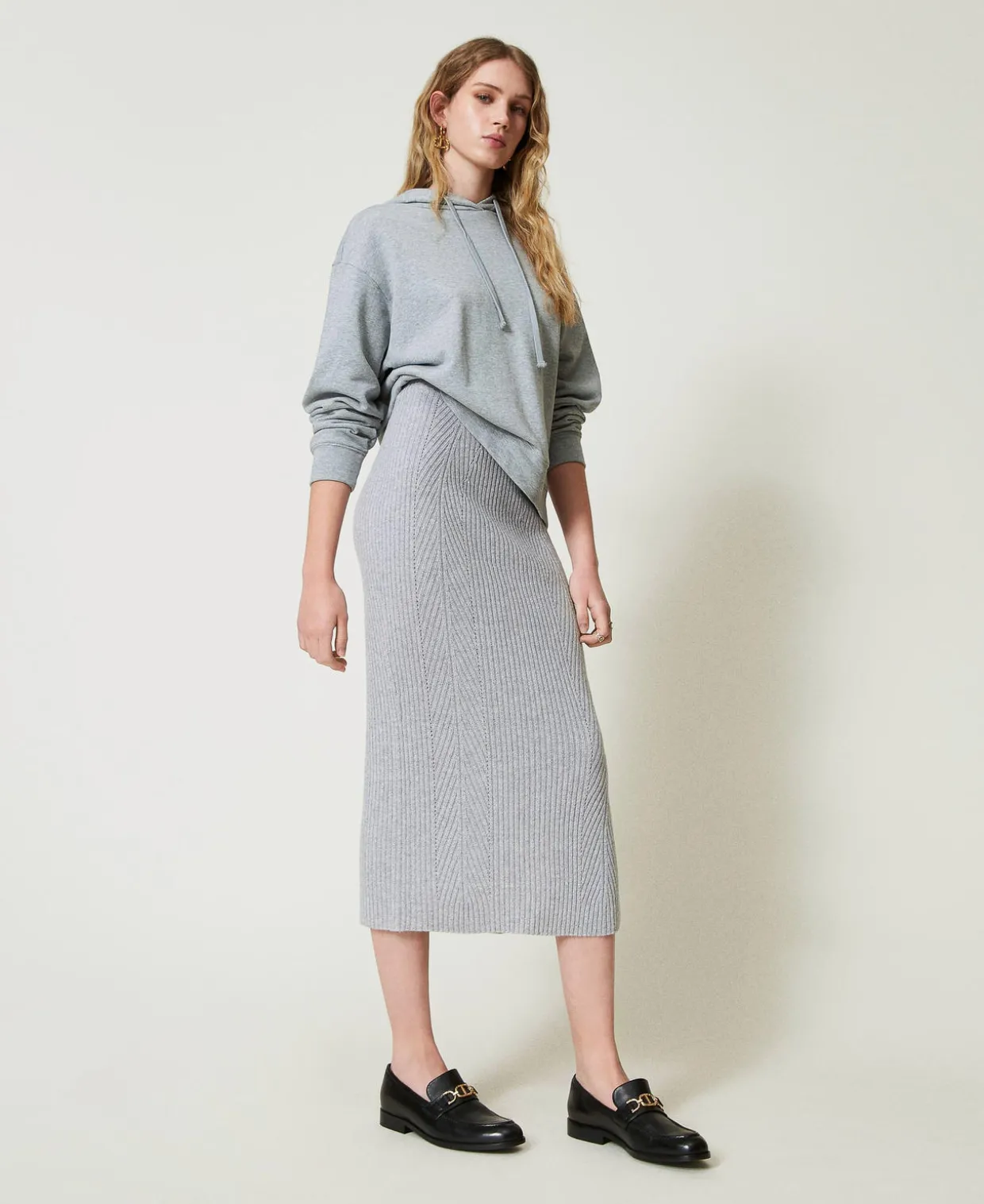 Midi-Strickrock Aus Wolle-Lurex-Mischung