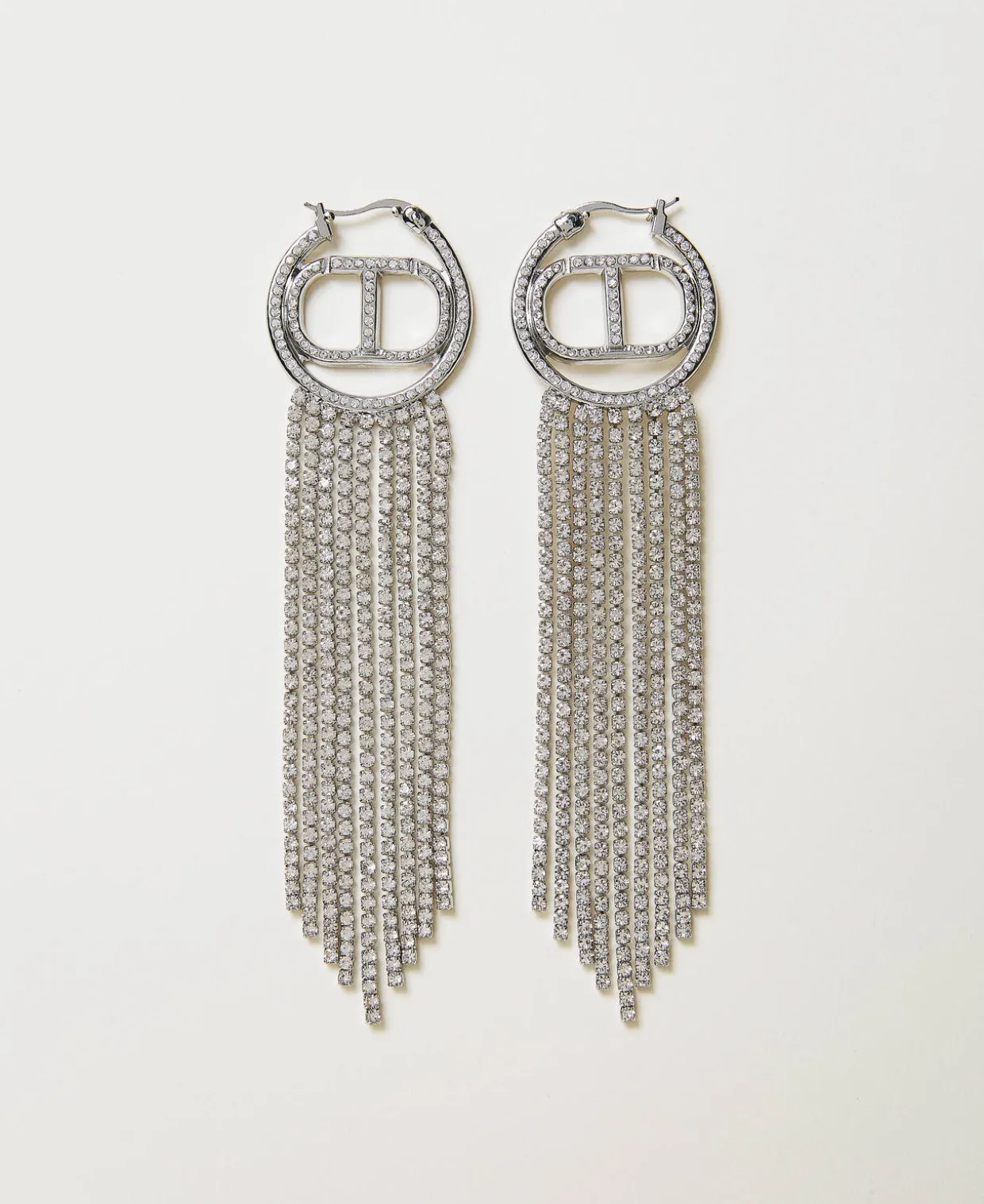 Ohrringe Mit Oval T-Logo Und Strassfransen