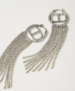 Ohrringe Mit Oval T-Logo Und Strassfransen