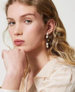 „Oval T“-Ohrringe Mit Perlen