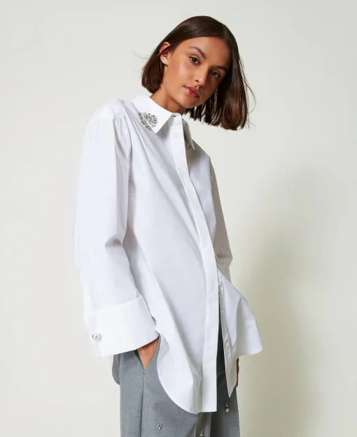 Oversized Popelinehemd Mit Stickereien