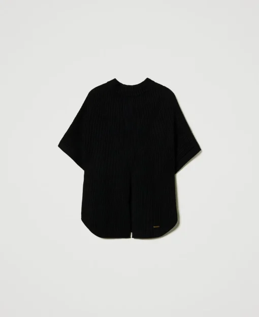 Poncho-Pullover Mit Rippenmuster