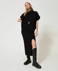 Poncho-Pullover Mit Rippenmuster