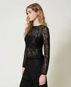 Pullover Aus Jacquard In Spitzenoptik