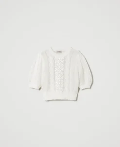 Pullover Aus Wolle Und Mohair Mit Spitze