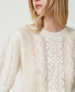 Pullover Aus Wolle Und Mohair Mit Spitze