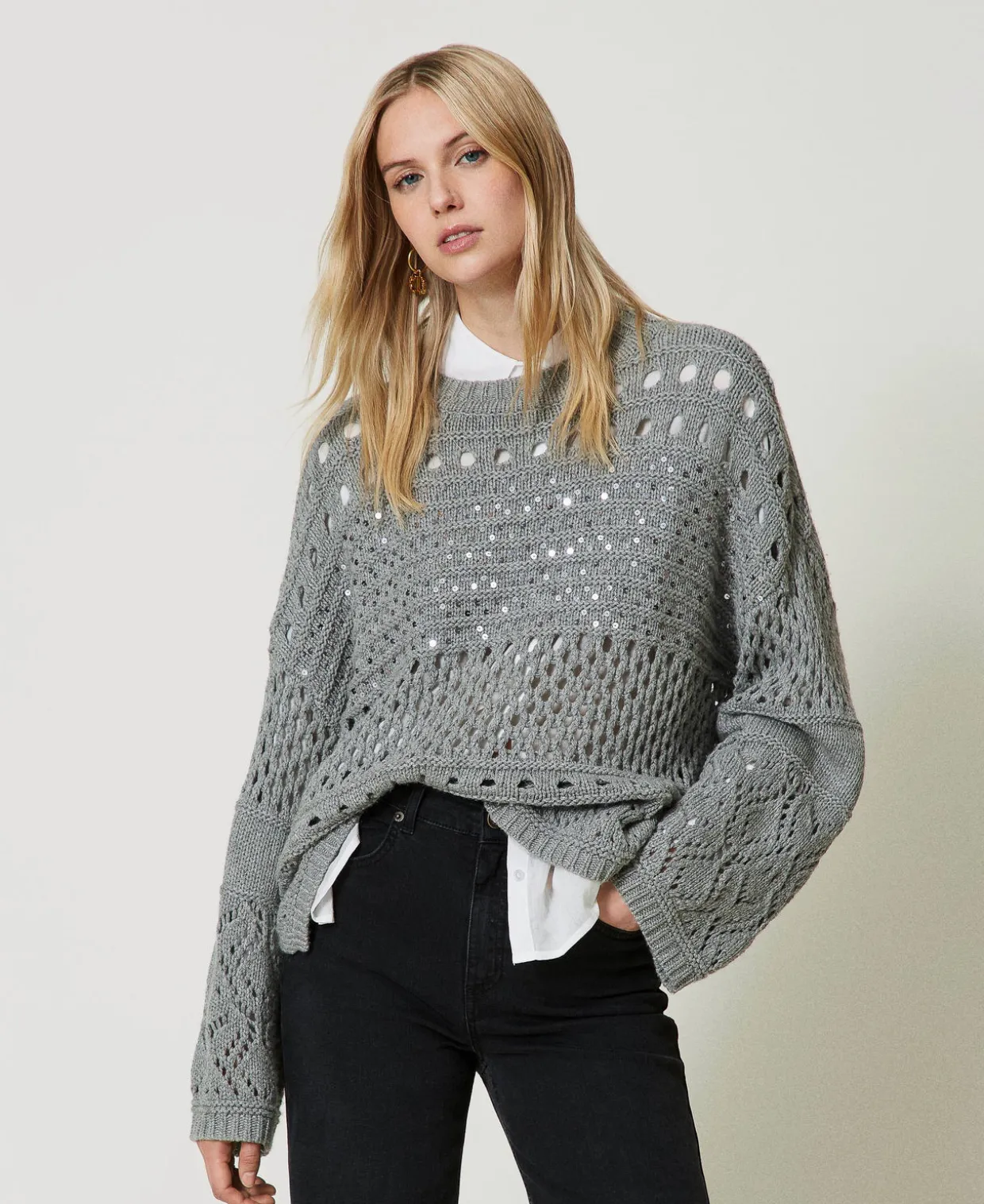 Pullover Aus Wollmischung Mit Pailletten