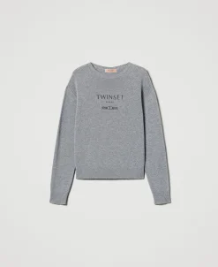 Pullover Aus Wollmischung Mit Sticklogo