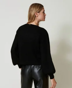 Pullover Aus Wollmischung Mit Häkelarbeit