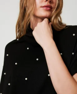 Pullover Aus Wollmischung Mit Aufgestickten Perlen